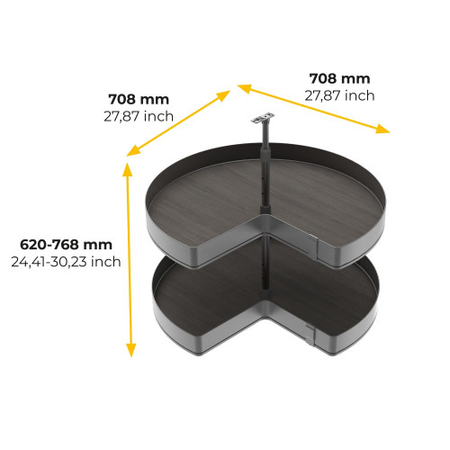 Jeux de plateaux tournants Harmony 3/4 -  Module largeur 800mm -  Hauteur réglable -  Acier et Bois -  Gris anthracite - EMUCA