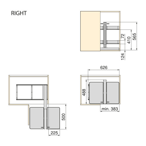 Meuble d'angle articulé Harmony pour les meubles de cuisine -  Droite/Gauche -  Acier et Bois -  Gris anthracite - EMUCA