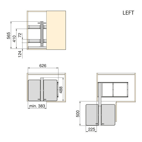 Meuble d'angle articulé Harmony pour les meubles de cuisine -  Droite/Gauche -  Acier et Bois -  Gris anthracite - EMUCA