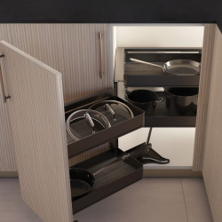 Accessoire extractible Harmony pour meuble de cuisine -  Gauche -  Acier et Bois -  Gris anthracite - EMUCA