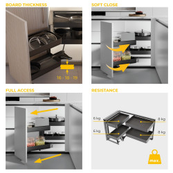 Accessoire extractible Harmony pour meuble de cuisine -  Gauche -  Acier et Bois -  Gris anthracite - EMUCA