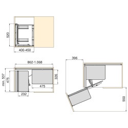 Accessoire extractible Harmony pour meuble de cuisine -  Gauche -  Acier et Bois -  Gris anthracite - EMUCA