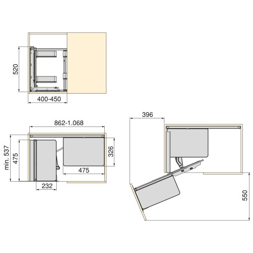 Accessoire extractible Harmony pour meuble de cuisine -  Gauche -  Acier et Bois -  Gris anthracite - EMUCA