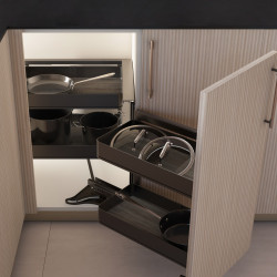 Accessoire extractible Harmony pour meuble de cuisine - Droite - Acier et Bois - Gris anthracite - EMUCA