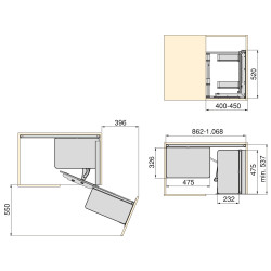 Accessoire extractible Harmony pour meuble de cuisine - Droite - Acier et Bois - Gris anthracite - EMUCA