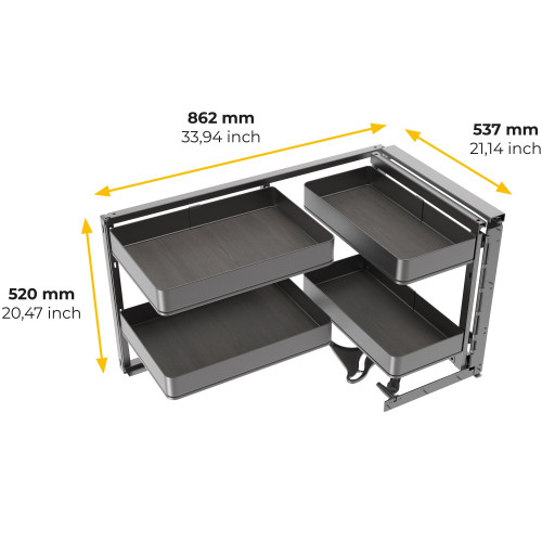Accessoire extractible Harmony pour meuble de cuisine -  Droite -  Acier et Bois -  Gris anthracite - EMUCA