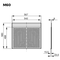 Protecteurs fond pour la cuisine Sink - M60 - 567x580mm - épaisseur de la planchet 16mm - découpable - Plastique - Gris an - EMUCA