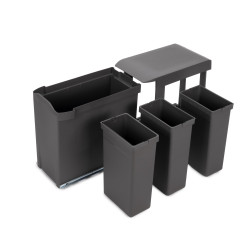 Poubelles de recyclage pour la cuisine - 3 x 10L - fixation inférieure et extraction automatique - Acier et Plastique - Gris - EMUCA