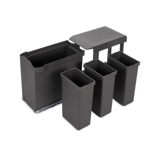 Poubelles de recyclage pour la cuisine -  3 x 10L -  fixation inférieure et extraction automatique -  Acier et Plastique -  Gris - EMUCA
