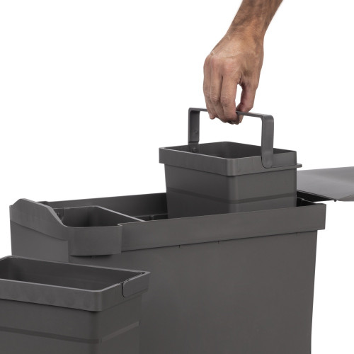 Poubelles de recyclage pour la cuisine -  3 x 10L -  fixation inférieure et extraction automatique -  Acier et Plastique -  Gris - EMUCA