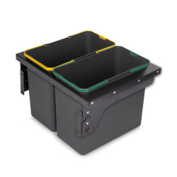 Bac de tri sélectif pour montage latéral sur meuble de cuisine Recycle 2x24litres - Acier - Plastique gris anthracite - EMUCA