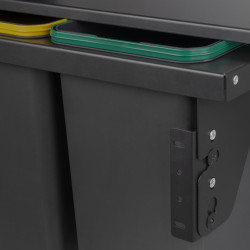 Bac de tri sélectif pour montage latéral sur meuble de cuisine Recycle 2x24litres - Acier - Plastique gris anthracite - EMUCA