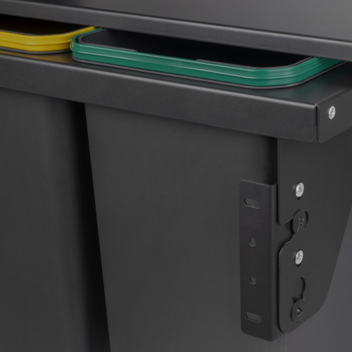 Bac de tri sélectif pour montage latéral sur meuble de cuisine Recycle 2x24litres -  Acier -  Plastique gris anthracite - EMUCA