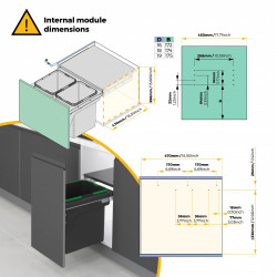 Bac de tri sélectif pour montage latéral sur meuble de cuisine Recycle 2x24litres - Acier - Plastique gris anthracite - EMUCA