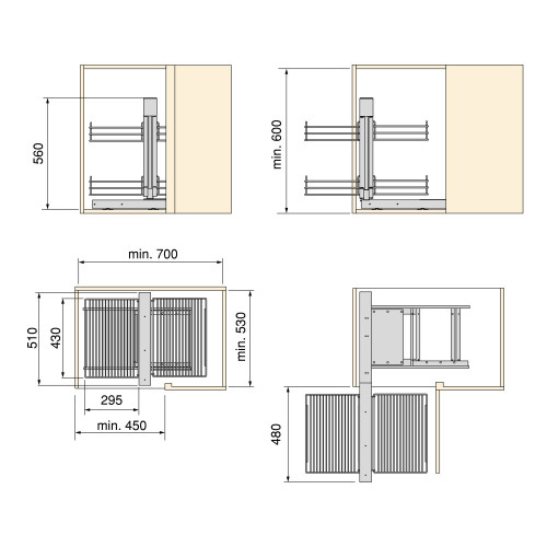 Système d'angle extractible pour meuble de cuisine Suprastar -  acier -  chrome - EMUCA