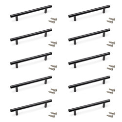 Lot de 10 poignées pour meubles Orlando - L188mm - entraxe 128mm - Acier - Peint en noir - EMUCA