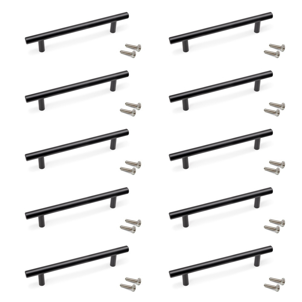 Lot de 10 poignées pour meubles Orlando -  L188mm -  entraxe 128mm -  Acier -  Peint en noir