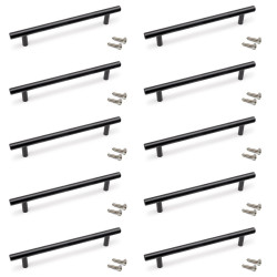 Lot de 10 poignées pour meubles Orlando -  L210mm -  entraxe 160mm -  Acier -  Peint en noir - EMUCA