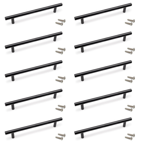 Lot de 10 poignées pour meubles Orlando -  L210mm -  entraxe 160mm -  Acier -  Peint en noir - EMUCA