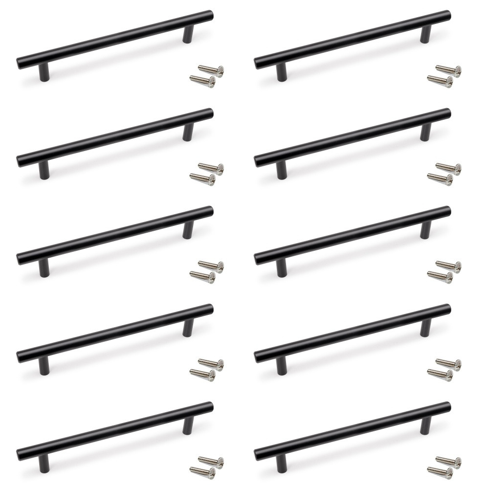 Lot de 10 poignées pour meubles Orlando -  L252mm -  entraxe 192mm -  Acier -  Peint en noir