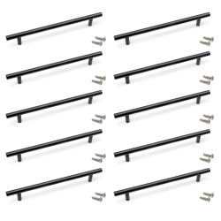 Lot de 10 poignées pour meubles Orlando -  L336mm -  entraxe 256mm -  Acier -  Peint en noir de marque EMUCA, référence: B9359200