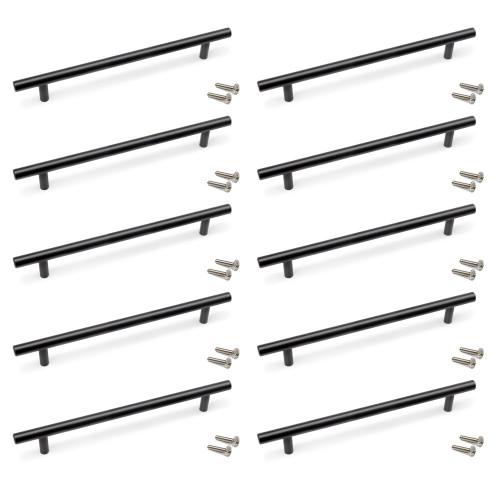 Lot de 10 poignées pour meubles Orlando -  L336mm -  entraxe 256mm -  Acier -  Peint en noir - EMUCA