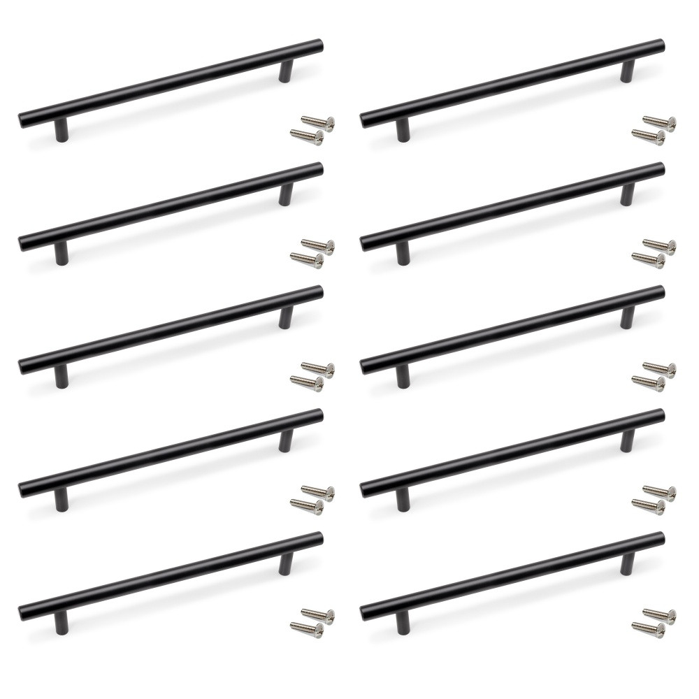 Lot de 10 poignées pour meubles Orlando -  L336mm -  entraxe 256mm -  Acier -  Peint en noir