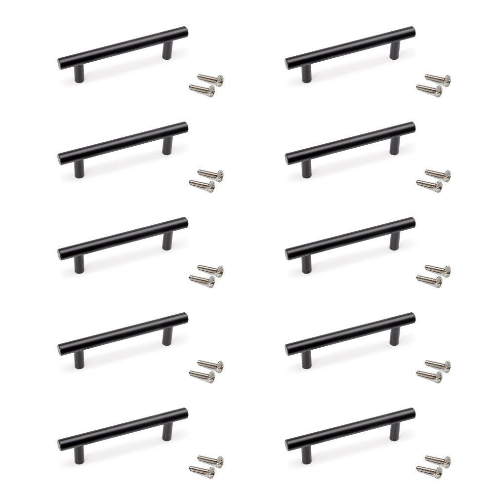 Lot de 10 poignées pour meubles Orlando - L136mm - entraxe 96mm - Acier - Peint en noir