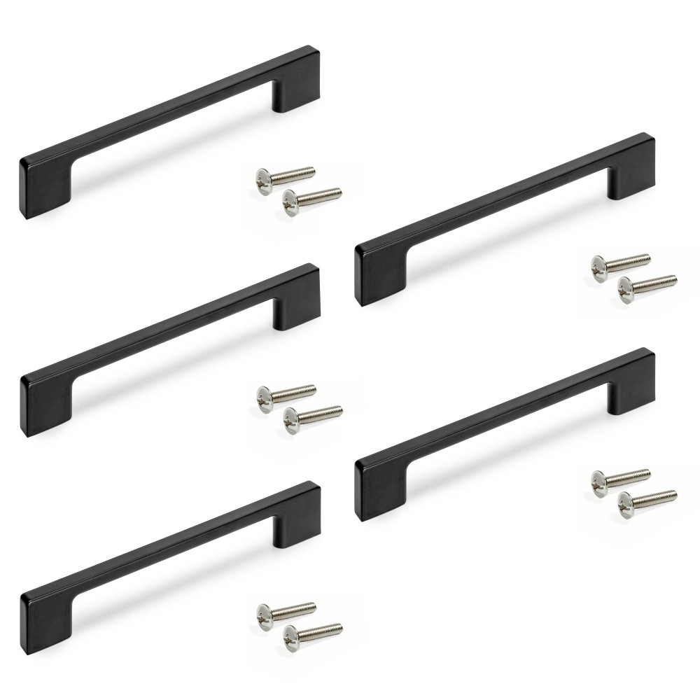 Emuca Lot de 5 poignées pour meubles Montréal - L160mm - entraxe 128mm - Zamak - Peint en noir - vue 2