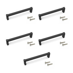 Lot de 5 poignées pour meubles Bergen -  L141mm -  entraxe 128mm -  Aluminium  -  Peint en noir de marque EMUCA, référence: B9359700