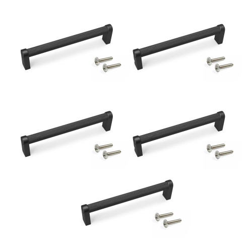 Lot de 5 poignées pour meubles Bergen -  L141mm -  entraxe 128mm -  Aluminium  -  Peint en noir - EMUCA
