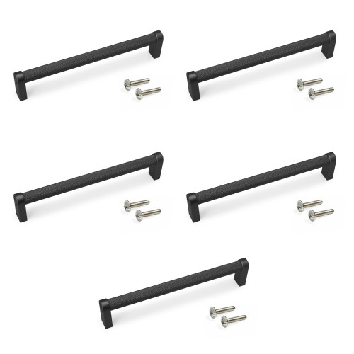 Lot de 5 poignées pour meubles Bergen -  L173mm -  entraxe 160mm -  Aluminium  -  Peint en noir - EMUCA