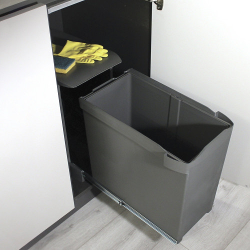 Poubelles de recyclage pour la cuisine -  1 x 30L -  fixation inférieure et extraction automatique -  Acier et Plastique -  Gris - EMUCA