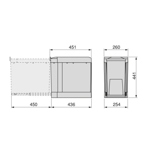 Poubelles de recyclage pour la cuisine -  1 x 30L -  fixation inférieure et extraction automatique -  Acier et Plastique -  Gris - EMUCA