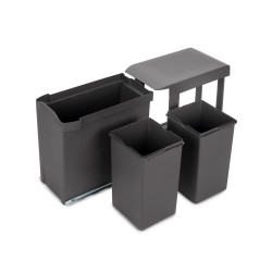 Poubelles de recyclage pour la cuisine - 2 x 14L - fixation inférieure et extraction automatique - Acier et Plastique - Gris - EMUCA