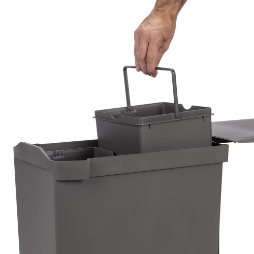 Poubelles de recyclage pour la cuisine -  2 x 14L -  fixation inférieure et extraction automatique -  Acier et Plastique -  Gris - EMUCA