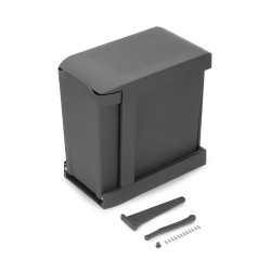Poubelles de recyclage pour la cuisine - 2 x 14L - fixation inférieure et extraction automatique - Acier et Plastique - Gris - EMUCA