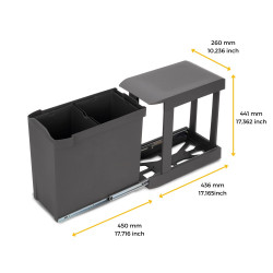 Poubelles de recyclage pour la cuisine - 2 x 14L - fixation inférieure et extraction automatique - Acier et Plastique - Gris - EMUCA