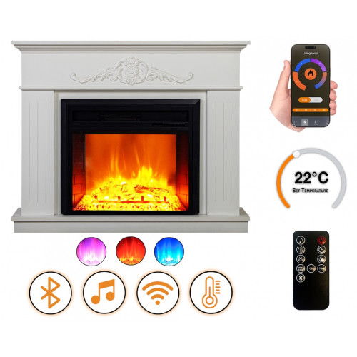 Cheminée électrique – Fabienne – 1800 W – Effet flamme réaliste – Chauffage 17 à 27 °C – Bluetooth & Wi-Fi - DLC Home