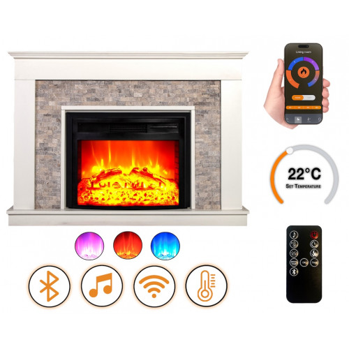 Cheminée électrique – Seraton – 1800 W – Effet flamme réaliste – Chauffage 17 à 27 °C – Bluetooth & Wi-Fi - DLC Home