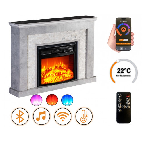 Cheminée électrique - Retro - 1800 W avec effet flamme réaliste, chauffage 17 à 27 °C - Bluetooth Wi-Fi - DLC Home