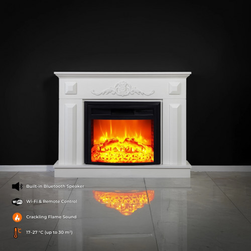 Cheminée électrique - Puglia - 1800 W avec effet flamme réaliste, chauffage 17 à 27 °C - Bluetooth Wi-Fi - DLC Home