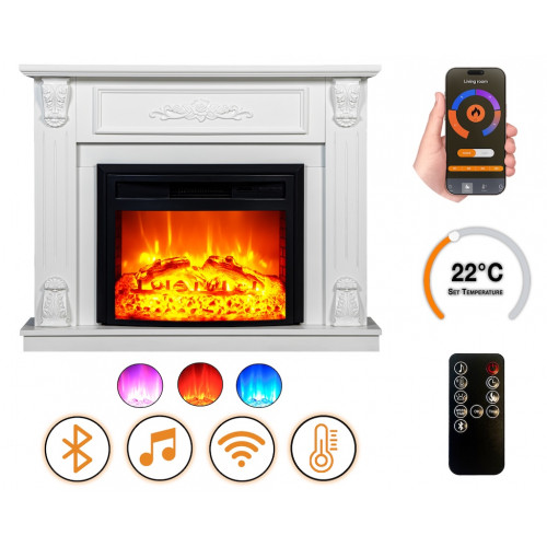 Cheminée électrique - Modena - 1800 W avec effet flamme réaliste, chauffage 17 à 27 °C - Bluetooth Wi-Fi - DLC Home