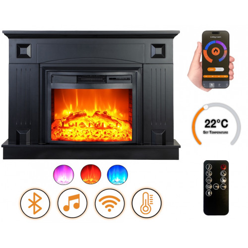 Cheminée électrique - Vernazza - 1800 W avec effet flamme réaliste, chauffage 17 à 27 °C - Bluetooth Wi-Fi - DLC Home
