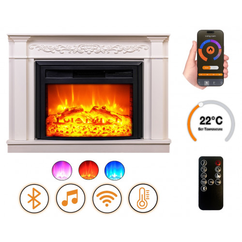 Cheminée électrique - Torino - 1800 W avec effet flamme réaliste, chauffage 17 à 27 °C - Bluetooth Wi-Fi - DLC Home