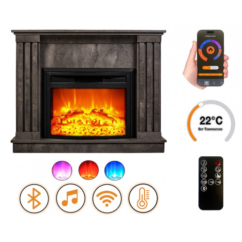 Cheminée électrique - Irony - Urban 1800 W avec effet flamme réaliste, chauffage 17 à 27 °C - Bluetooth Wi-Fi - DLC Home