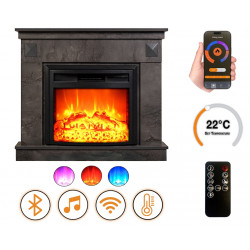 Cheminée électrique - Irony Gray - 1800 W avec effet flamme réaliste, chauffage 17 à 27 °C - Bluetooth Wi-Fi de marque DLC Home, référence: B9086800