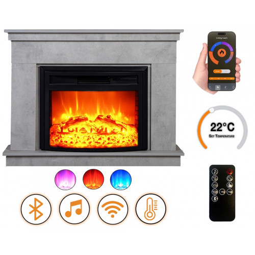 Cheminée électrique - Penida - 1800 W avec effet flamme réaliste, chauffage 17 à 27 °C - Bluetooth Wi-Fi - DLC Home