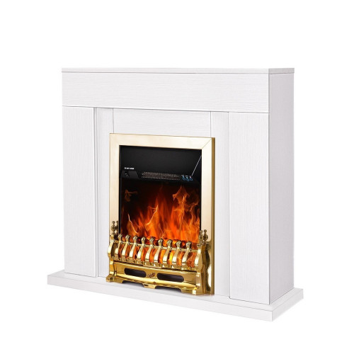 Cheminée électrique sur pied – Agnes blanc & Galileo Gold – 2000 W – flamme orange – style classique - ArtFlame