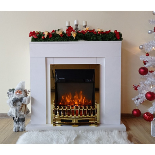 Cheminée électrique sur pied – Agnes blanc & Galileo Gold – 2000 W – flamme orange – style classique - ArtFlame